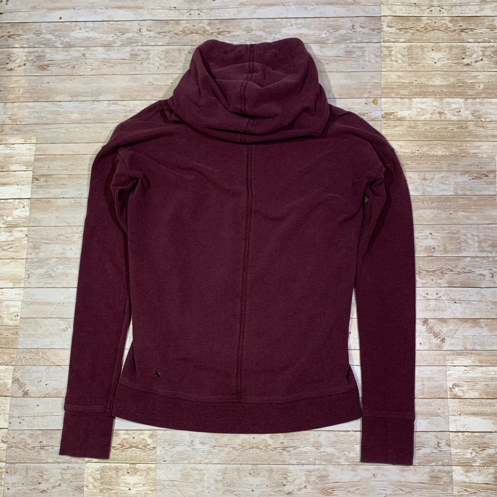 Lululemon Stress Less Hoodie Funnel Neck Pocket Heathered Bordeaux Drama Size 6 - Picture 2 of 10